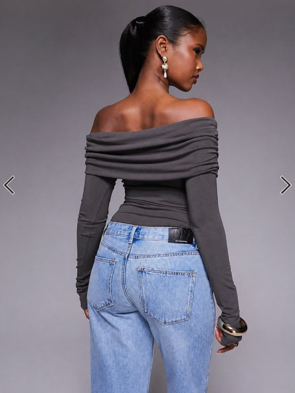 Off Shoulder Ruched Bodysuit Charcoal Viral Going Out Top Princess Polly Size 6 - Picture 2 of 10